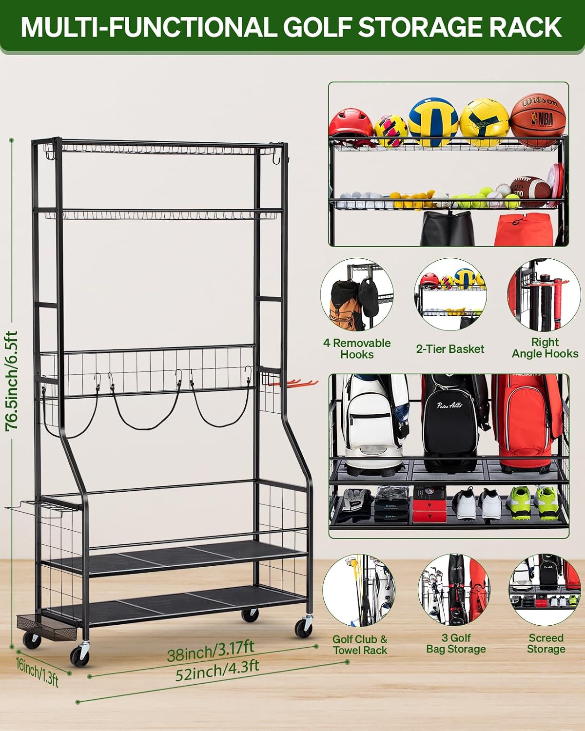 Organizador de Bolsas de Golf, - Golf Equipment Organizer For Garage reseña y precio