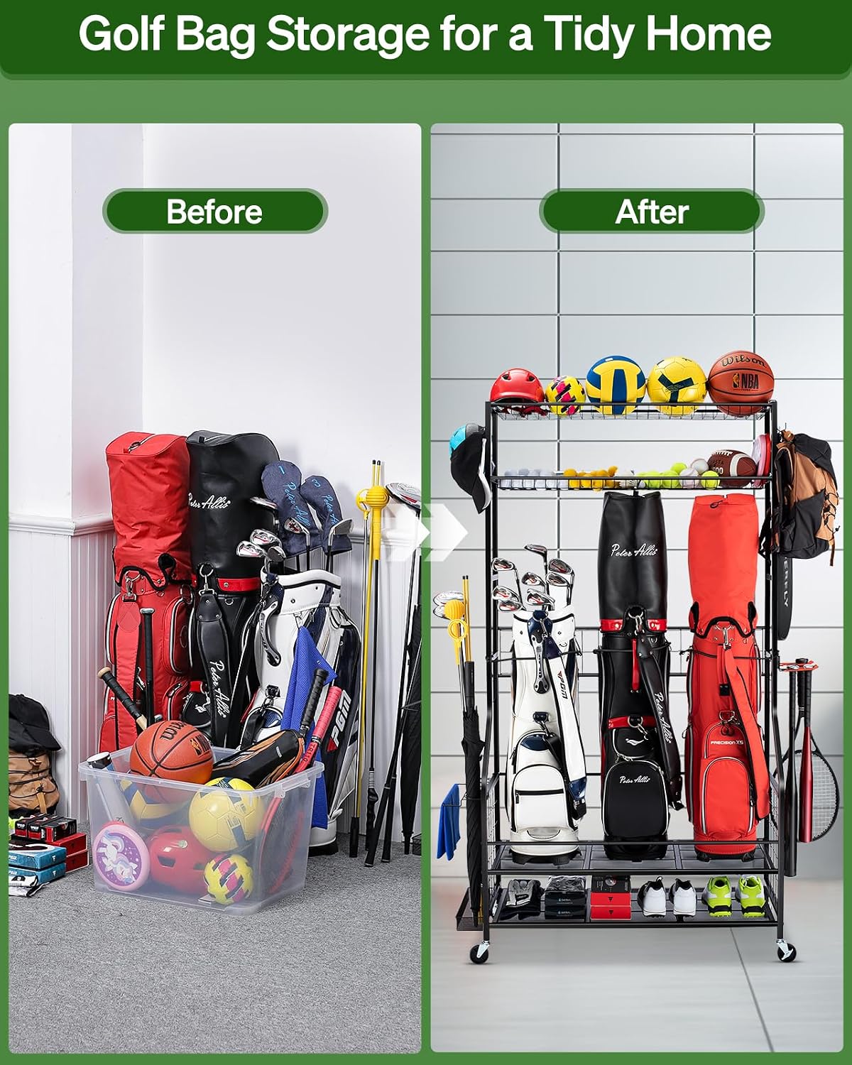 Organizador de Bolsas de Golf, - Golf Equipment Organizer For Garage reseña y precio